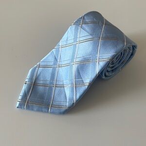 Light Blue and Gold/White Striped Silk Tie - Michael Kors